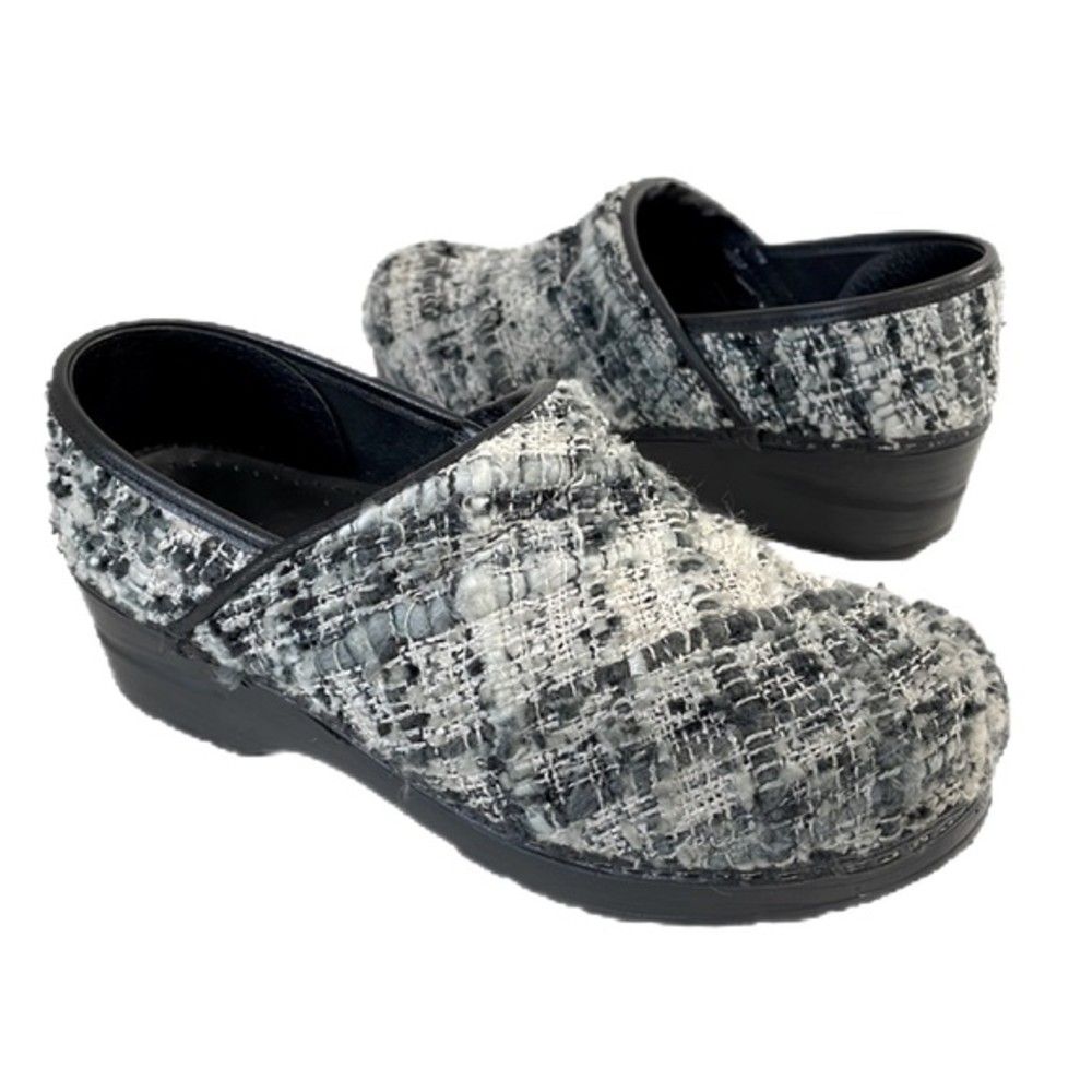 Sanita Size‎ EU 38 Tweed Black, Gray & White Professional Slip-On Clogs. EUC